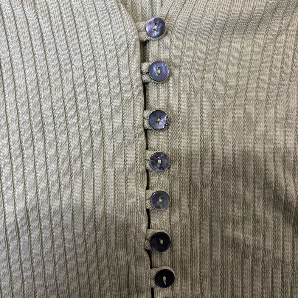 Reformation Green Ribbed Button-Down Blouse - Picture 6 of 6